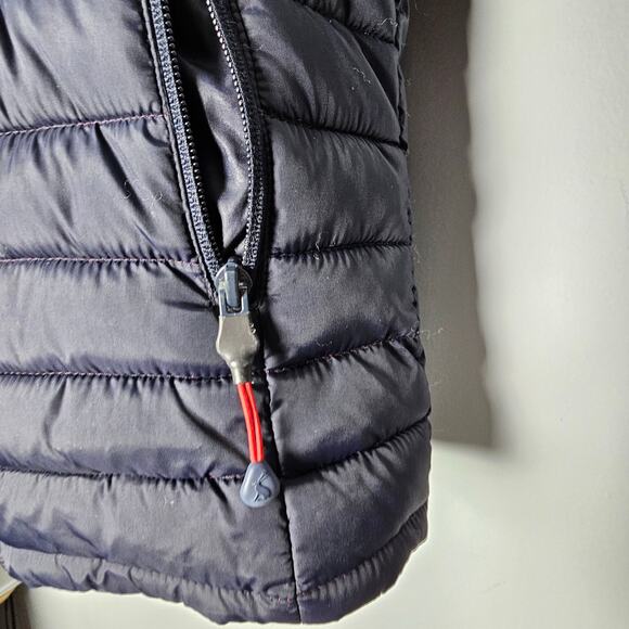 Joules Kids 11-12Y Navy Hooded Puffer Jacket Red Lining Zip Up Coat Lightweight - Picture 3 of 11